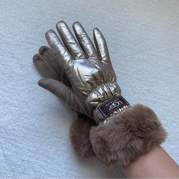 UGG Brown Metallic Faux Fur Tech Gloves - Picture 5 of 5
